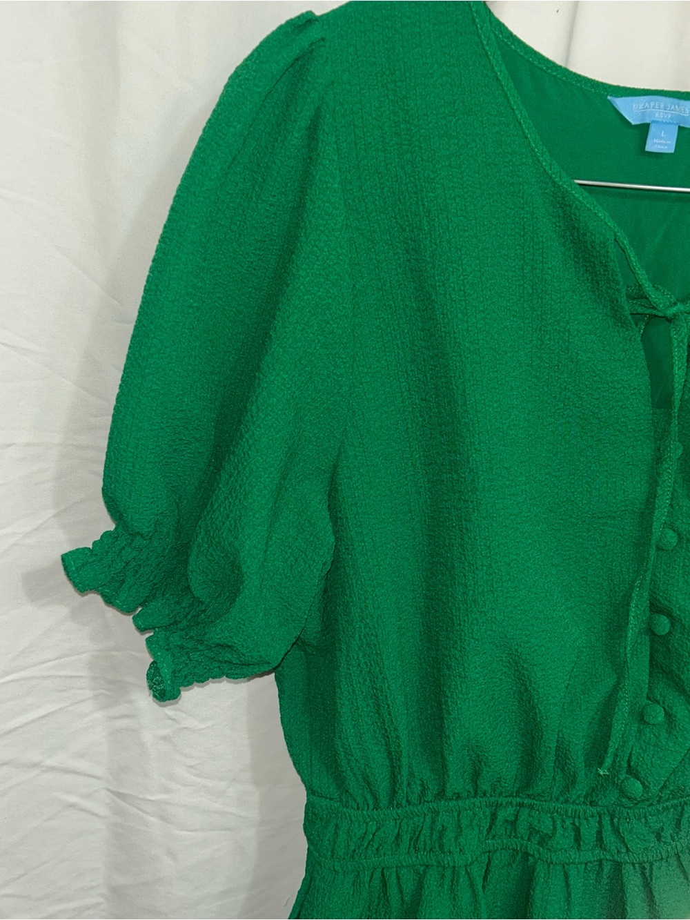 Draper James Emerald Green Puff-Sleeve Tiered Mini Dress - Picture 4 of 9